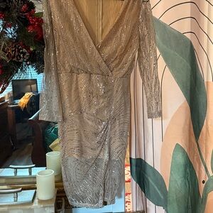 Elegant Beige Sequin Dress